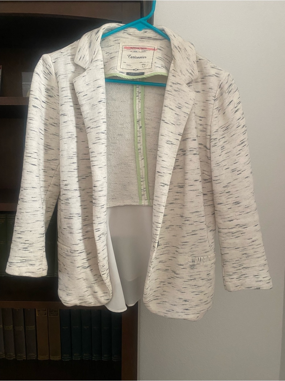 Cartonnier Cream Heather Open-Front Knit Blazer with Navy Speckle